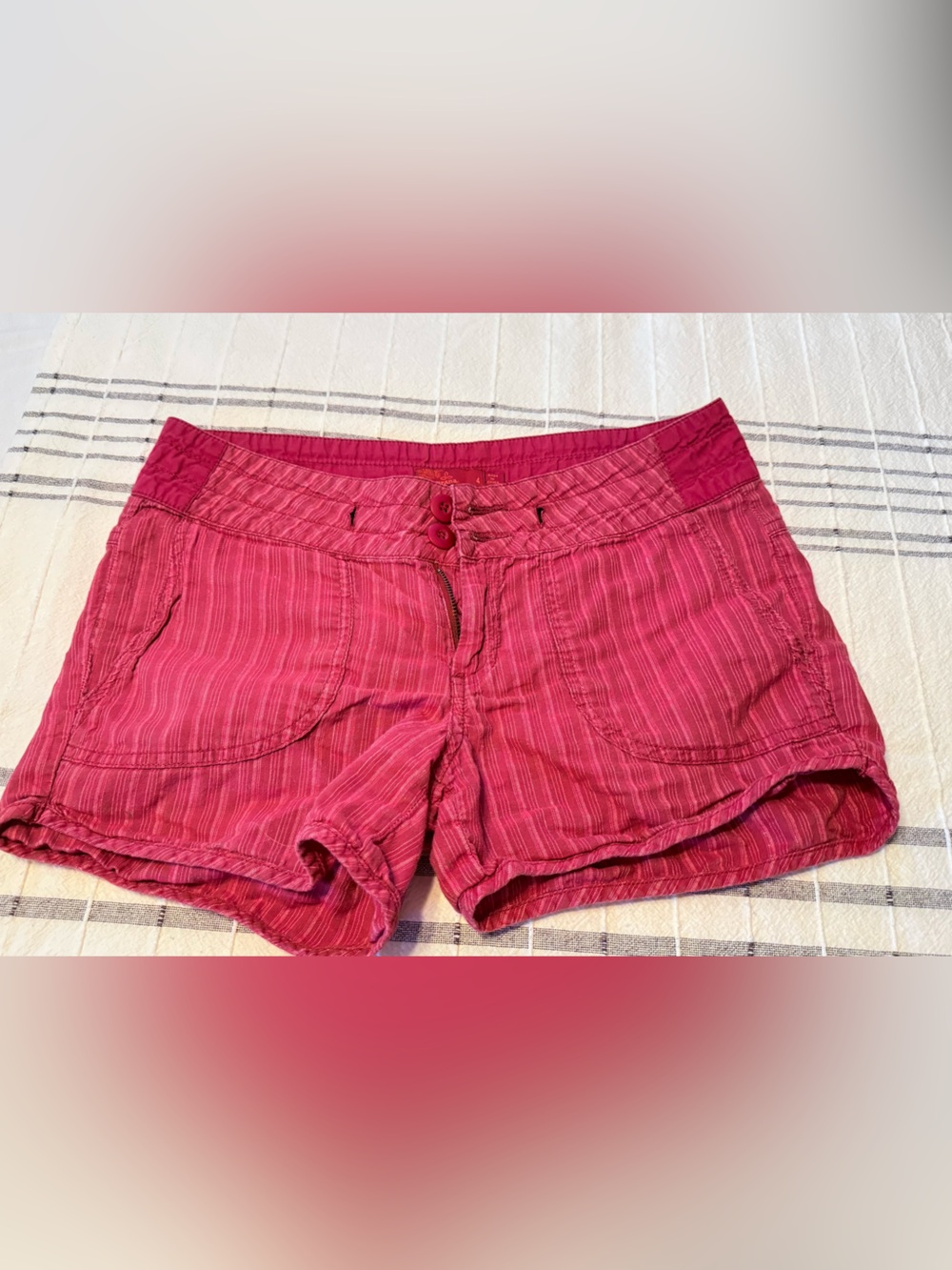 Prana Vintage Red Striped Women's Shorts with Double Button